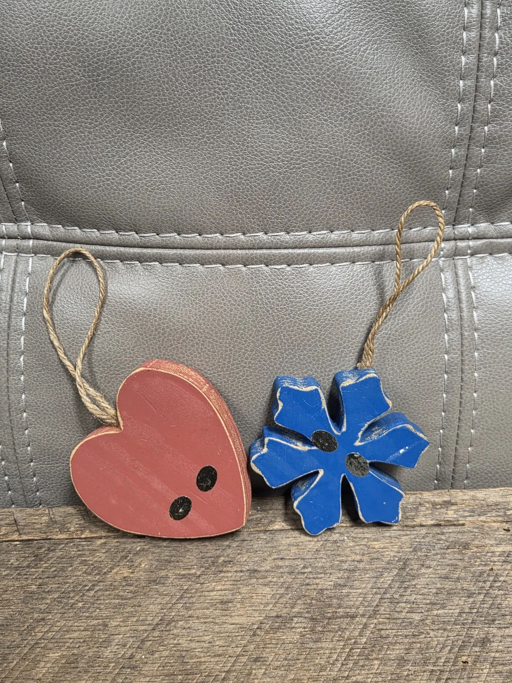 Rustic Wooden Heart and Snowflake Christmas Ornaments - Set of 2 ~ Farmhouse 1N